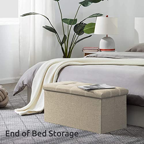 4tens Folding Storage Ottoman, Long Sofa Bench, Fabric Linen Footrest Stool for Makeup Cosmetic Laundry, Toys Storage Organizer Bin Box with Lidded Cover (Grey) - Image 4