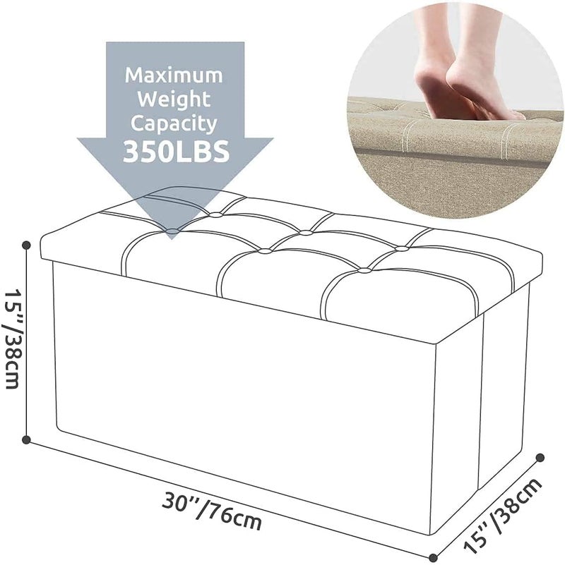4tens Folding Storage Ottoman, Long Sofa Bench, Fabric Linen Footrest Stool for Makeup Cosmetic Laundry, Toys Storage Organizer Bin Box with Lidded Cover (Grey) - Image 3