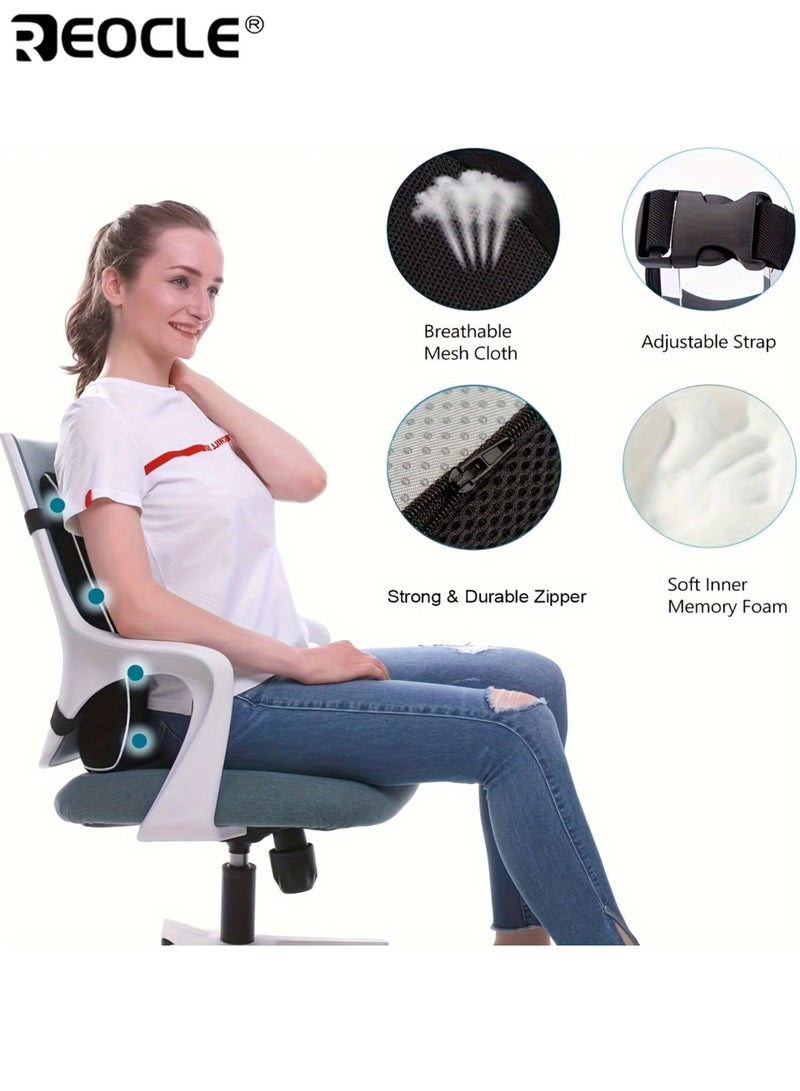 REOCLE Ergonomic Lumbar Support Pillow with Memory Foam Cushion and Adjustable Cover Orthopedic Posture Corrector with Mesh Design for Office Chair Gaming Use - Image 4