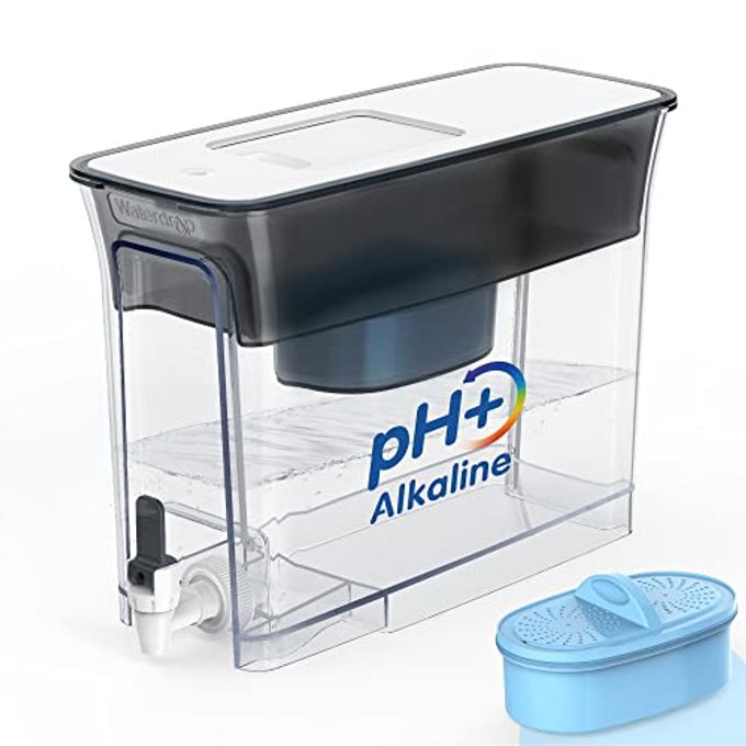 Waterdrop WFD-40L-A Water Filter Dispenser, Alkaline Filtration Water Filter Pitcher, Large 35-Cup, Up to PH 9.5, Healthy, Clean & Toxin-Free Mineralized Water, 100-Gallon, BPA Free, Black