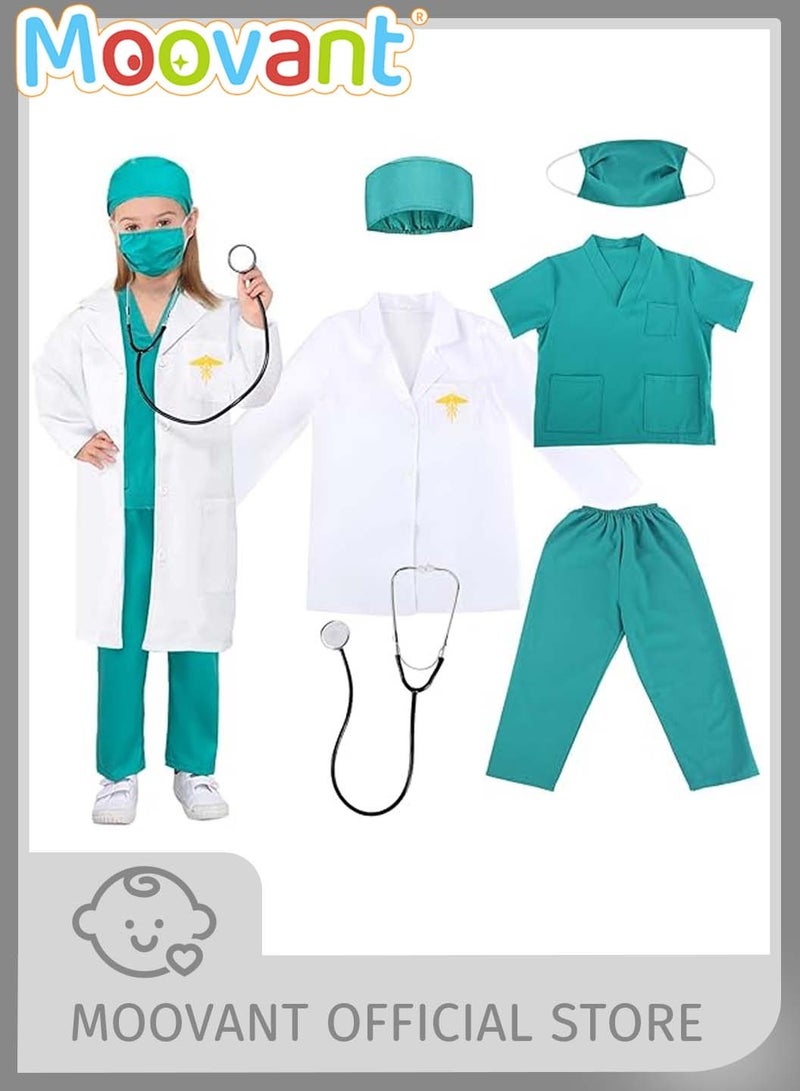 Moovant Doctor Costume Kit for Kids, Pretend Play Playset Nurse Suit Uniform with Stethoscope and Hat, Role Play Dress-Up Set, Themed Parties Gift for Children, Green, M - Image 1