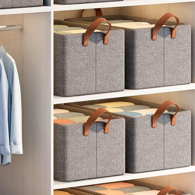 FASTIVEN Fastiven Wardrobe Organizer for Clothes with Flexi Foldable Metal Frame Space saver Shelf Basket for Storage Clothes Pants Jeans Sweater Toys Books 2 - Image 2