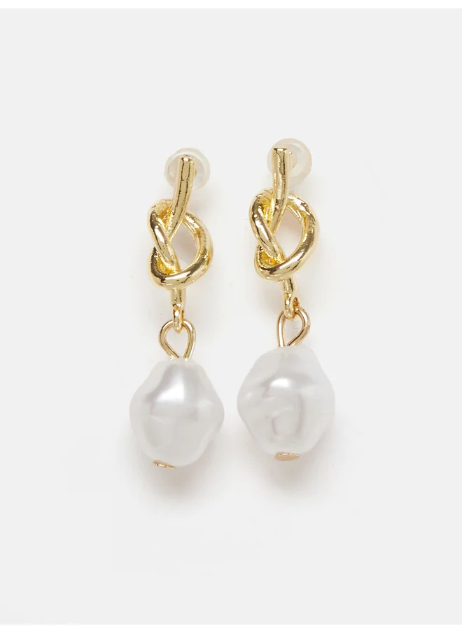 ستايلي Styli Long Drop Faux Pearl Earrings