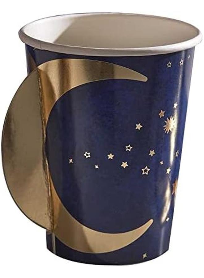 جينجر راي أكواب ورقية على شكل قمر باللونين الأزرق الداكن والذهبي - Image 3