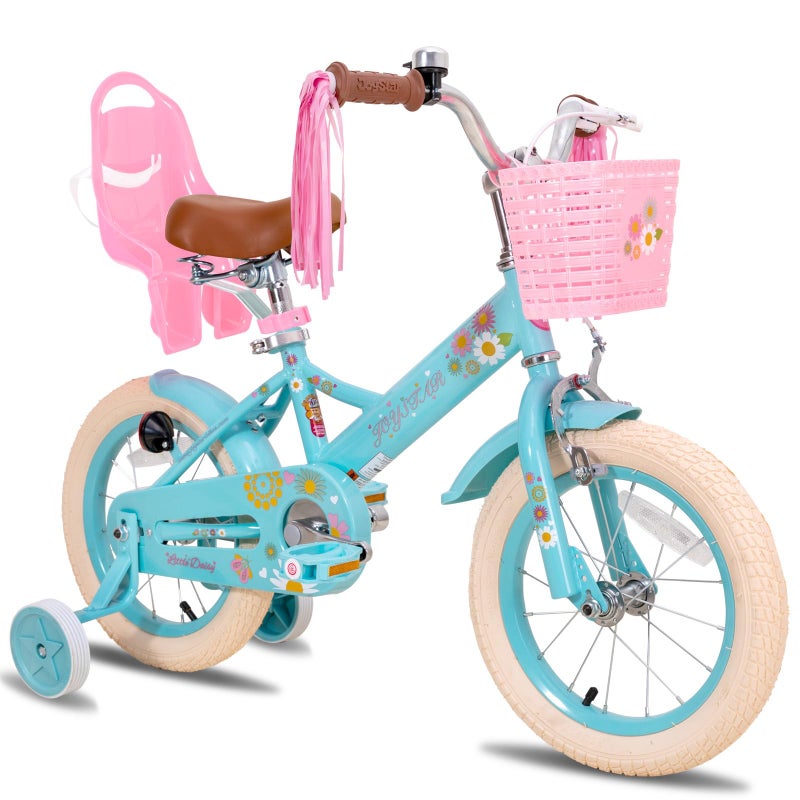 JOYSTAR 12 Inch Kids Bike Little Daisy Girls Bike with Training Wheels Doll Bike Seat Basket & Streamers Princess Kids Bicycle for Girls Toddler of 2-4 Years Toddler Girl Bikes Blue - Image 1