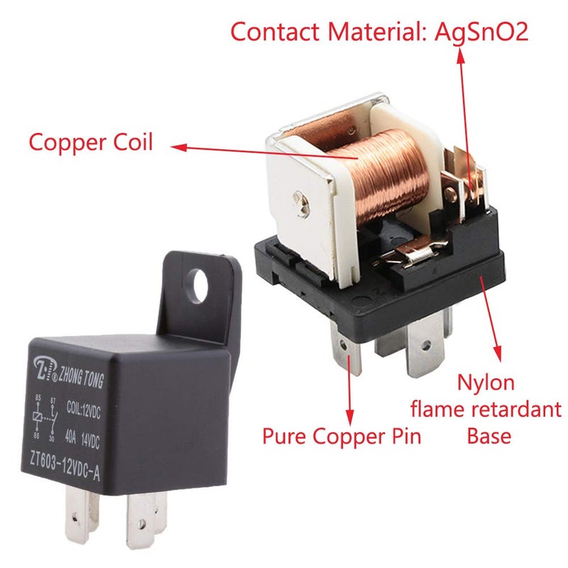 ESUPPORT 12V 40A SPST Car Relay Pack of 5 - Image 4
