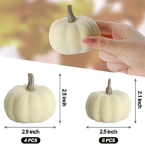 Artgar Pumpkin Decor - White Pumpkin - 10 PCS Mini Pumpkins Harvest Set - Beige Foam Pumpkins for Home Decor DIY, Table, Halloween, Fall, Thanksgiving Decorations - Image 2