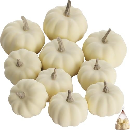 Artgar Pumpkin Decor - White Pumpkin - 10 PCS Mini Pumpkins Harvest Set - Beige Foam Pumpkins for Home Decor DIY, Table, Halloween, Fall, Thanksgiving Decorations - Image 1