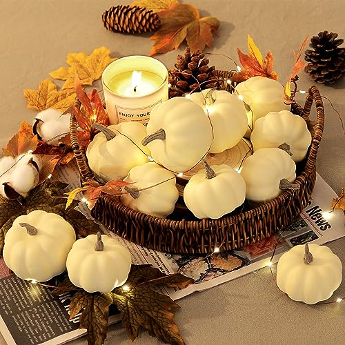 Artgar Pumpkin Decor - White Pumpkin - 10 PCS Mini Pumpkins Harvest Set - Beige Foam Pumpkins for Home Decor DIY, Table, Halloween, Fall, Thanksgiving Decorations - Image 5