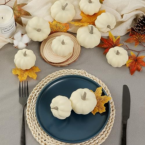 Artgar Pumpkin Decor - White Pumpkin - 10 PCS Mini Pumpkins Harvest Set - Beige Foam Pumpkins for Home Decor DIY, Table, Halloween, Fall, Thanksgiving Decorations - Image 4