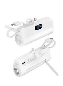 Generic Power Bank,5000mAh Mini Portable Chargeri, with Built in Cables and Foldable Stand & LED Displayand Light – Fast Charging, Compatible for iPhone, Samsung Galaxy, AirPods, iPad, and more (white)  - Image 1