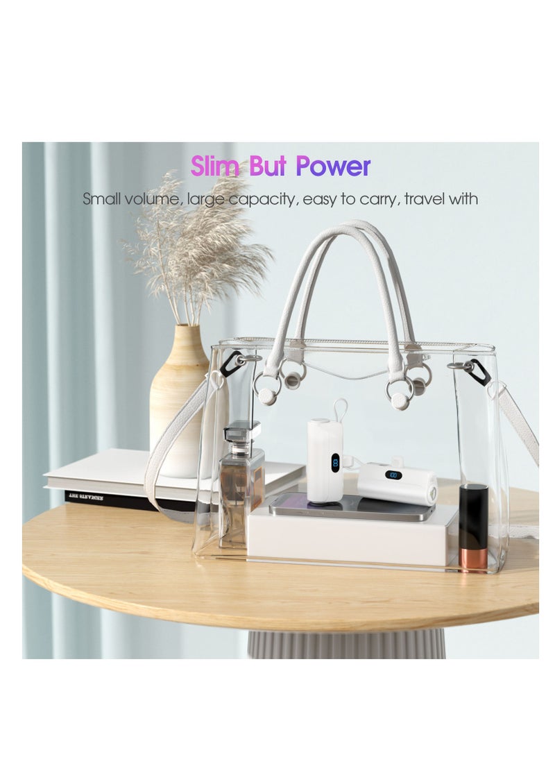 Power Bank,5000mAh Mini Portable Chargeri, with Built in Cables and Foldable Stand & LED Displayand Light – Fast Charging, Compatible for iPhone, Samsung Galaxy, AirPods, iPad, and more (white)  - Image 4