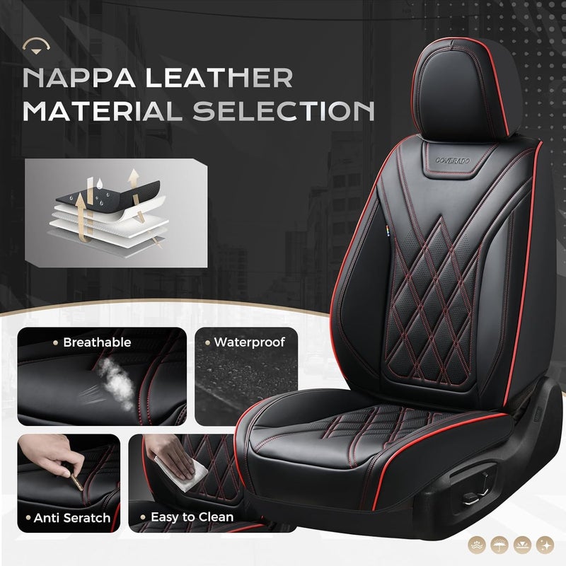 Coverado Luxury Leather Car Seat Covers Full Set - Waterproof Automotive Seat Cover for Most Cars - Image 2