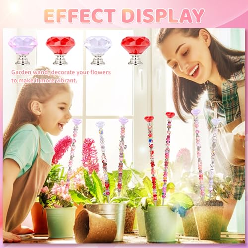 AIPRIDY DIY Fairy Wand Garden Beads Stakes Wands Kit,Multiple Color Scheme European Beads Crystal Diamond Tops and 12 or 10 Inch Threaded Rods,Stainless Steel Stakes with Diamond Toppe(Pink+Rose+Red+White) - Image 4