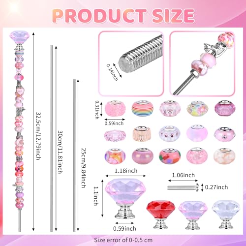AIPRIDY DIY Fairy Wand Garden Beads Stakes Wands Kit,Multiple Color Scheme European Beads Crystal Diamond Tops and 12 or 10 Inch Threaded Rods,Stainless Steel Stakes with Diamond Toppe(Pink+Rose+Red+White) - Image 2