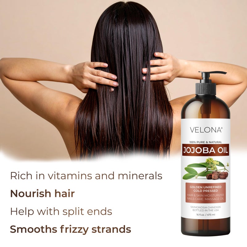 velona Jojoba Oil - 16 fl oz (with Pump) | 100% Pure and Natural | Golden, Unrefined, Cold Pressed, Hexane Free | Moisturizing Face, Hair, Body, Skin Care - Image 5