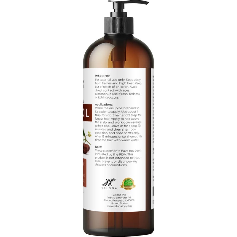 velona Jojoba Oil - 16 fl oz (with Pump) | 100% Pure and Natural | Golden, Unrefined, Cold Pressed, Hexane Free | Moisturizing Face, Hair, Body, Skin Care - Image 4