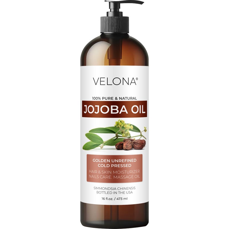 velona Jojoba Oil - 16 fl oz (with Pump) | 100% Pure and Natural | Golden, Unrefined, Cold Pressed, Hexane Free | Moisturizing Face, Hair, Body, Skin Care - Image 1