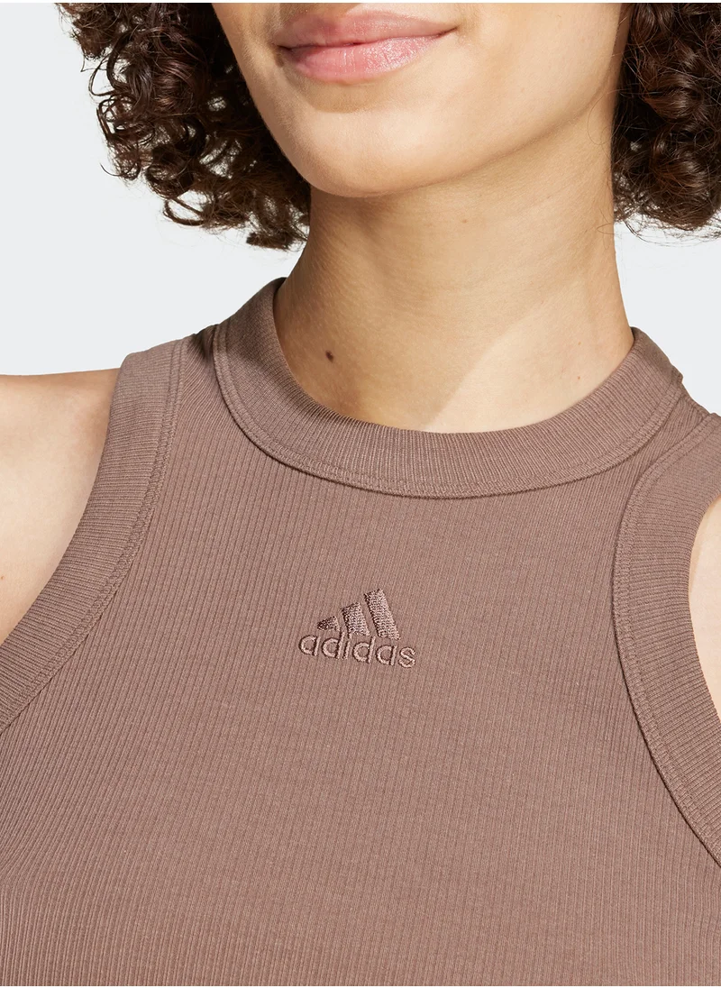 Adidas Lounge Ribbed Cropped Tank Top