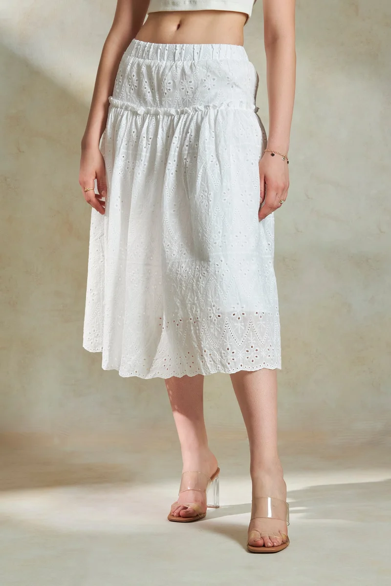 فيرجيو Cotton Schiffli Daywear Skirts for Women