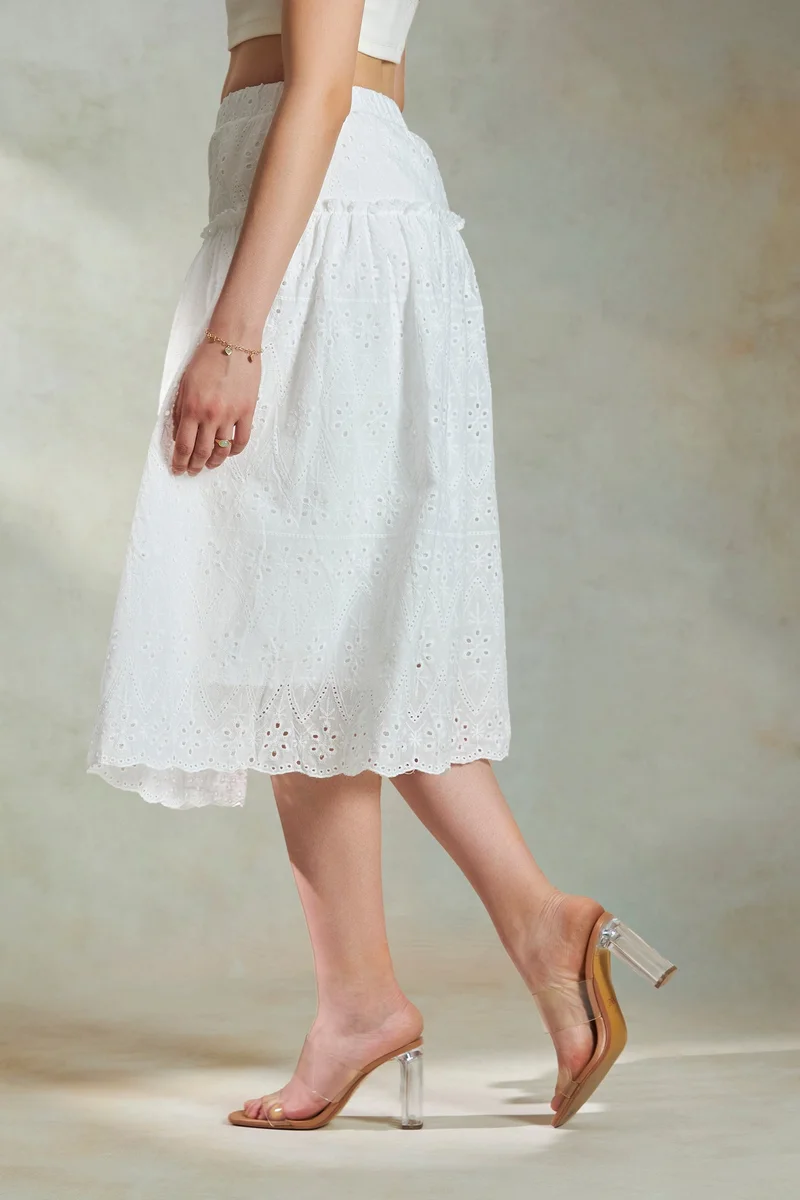 فيرجيو Cotton Schiffli Daywear Skirts for Women