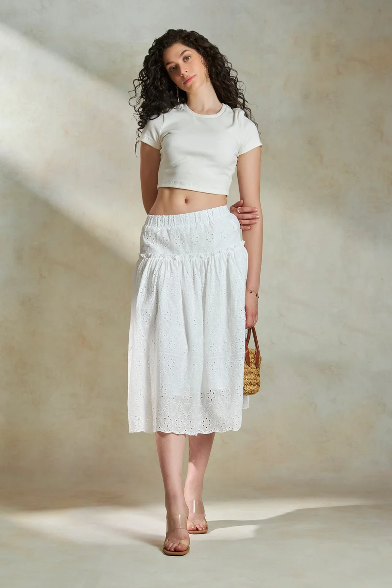 فيرجيو Cotton Schiffli Daywear Skirts for Women