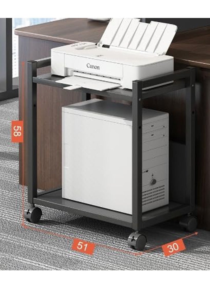 ZUCNG - ZUCNG Printer Stand 2 Tier, Mobile Printer Table with Storage Shelf and Steel Frame, Rolling Printer Cart Holder with Lockable Wheels for Home Office (Black) - Image 1