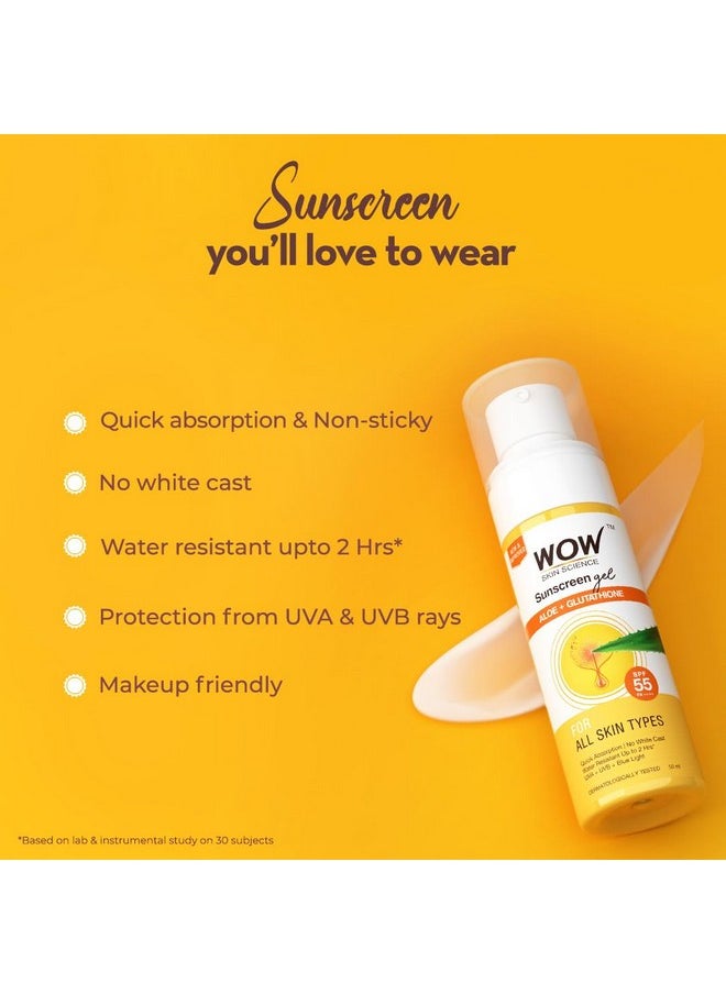 WOW Skin Science - WOW Skin Science Sunscreen Gel For All Skin Types | SPF 55 PA++++ | With Glutathione & Aloe Vera Extract | Lightweight | Quick Absorbing | No White Cast | UVA & UVB Protection | 50 ml | Pack of 2 - Image 1