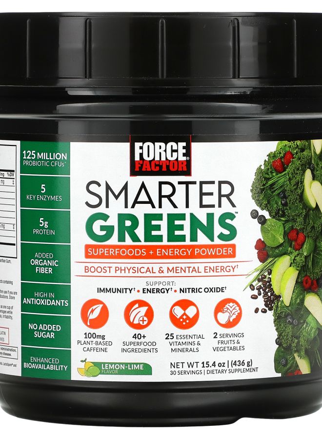 Force Factor Smarter Greens Superfoods + Energy Powder LemonLime 15.4 oz (436 g)