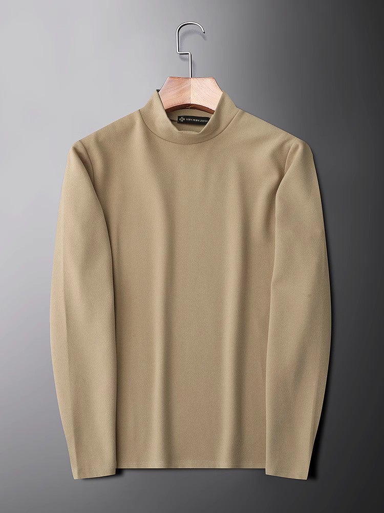 Double-Sided Velvet Long-Sleeved T-Shirt For Men In Autum 2023 New Warm And Versatile Bottoming Shirt Casual Half Turtleneck Top Trbottomy Brand - Image 4