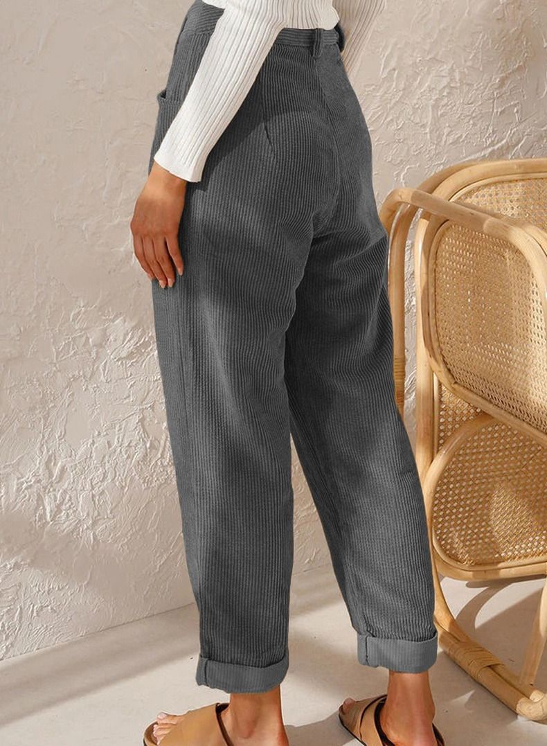 Loquat New Women's High-waisted Solid Color Corduroy Loose Casual Pants  - Image 2