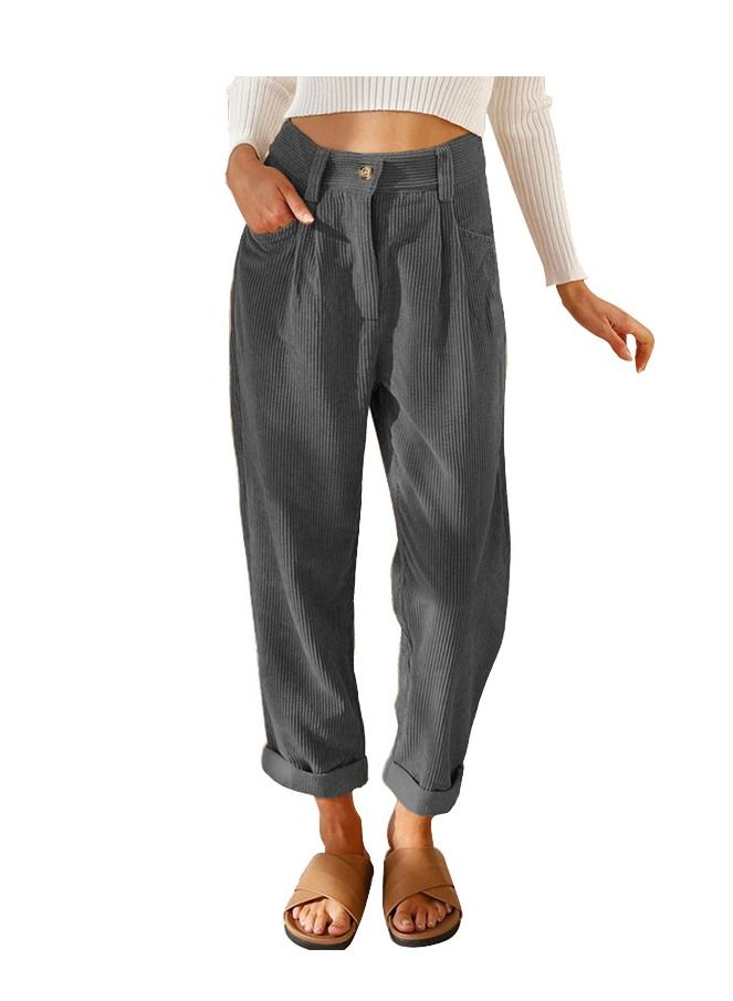 Loquat New Women's High-waisted Solid Color Corduroy Loose Casual Pants  - Image 1