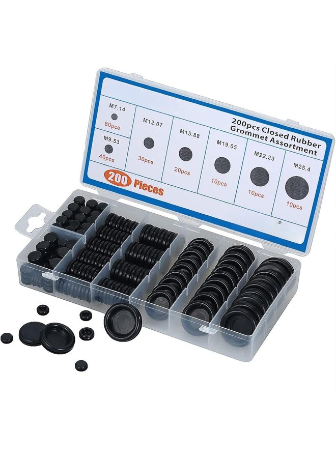 200 Pcs Rubber Grommet Assortment, Firewall Solid Closed Hole Plug Single Sided Round Top Hat Grommet Eyelet Ring Gasket Wiring Gasket for Wire Electrical Appliance Plumbing, 7 Sizes - Image 3