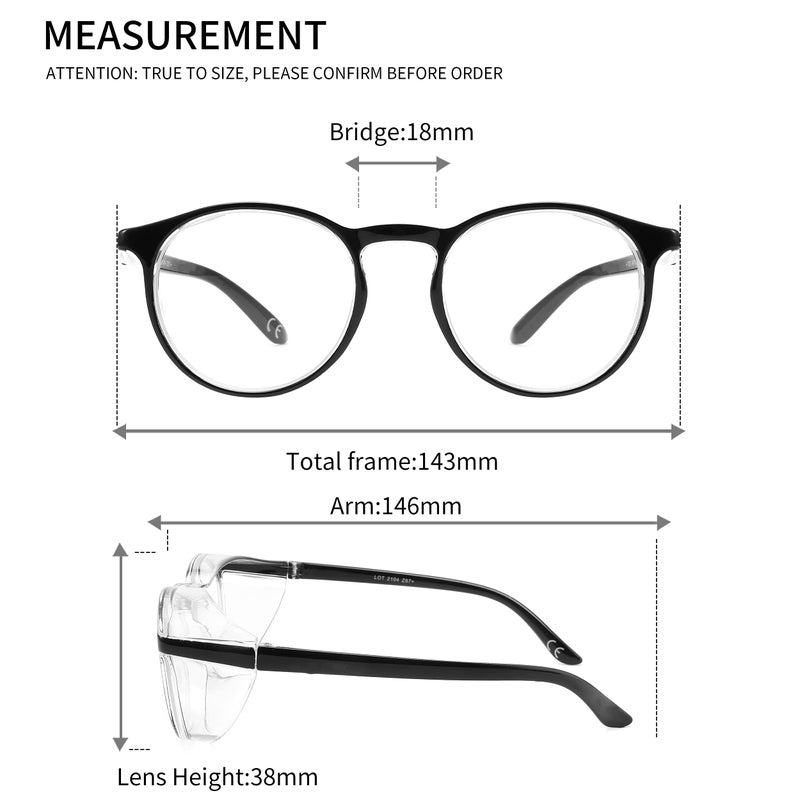 Alsenor Safety Glasses Anti Fog Goggles Protective Eyewear Blue Light Blocking Anti Dust Uv Protection Glasses For Men Women (Round-Black) - Image 5