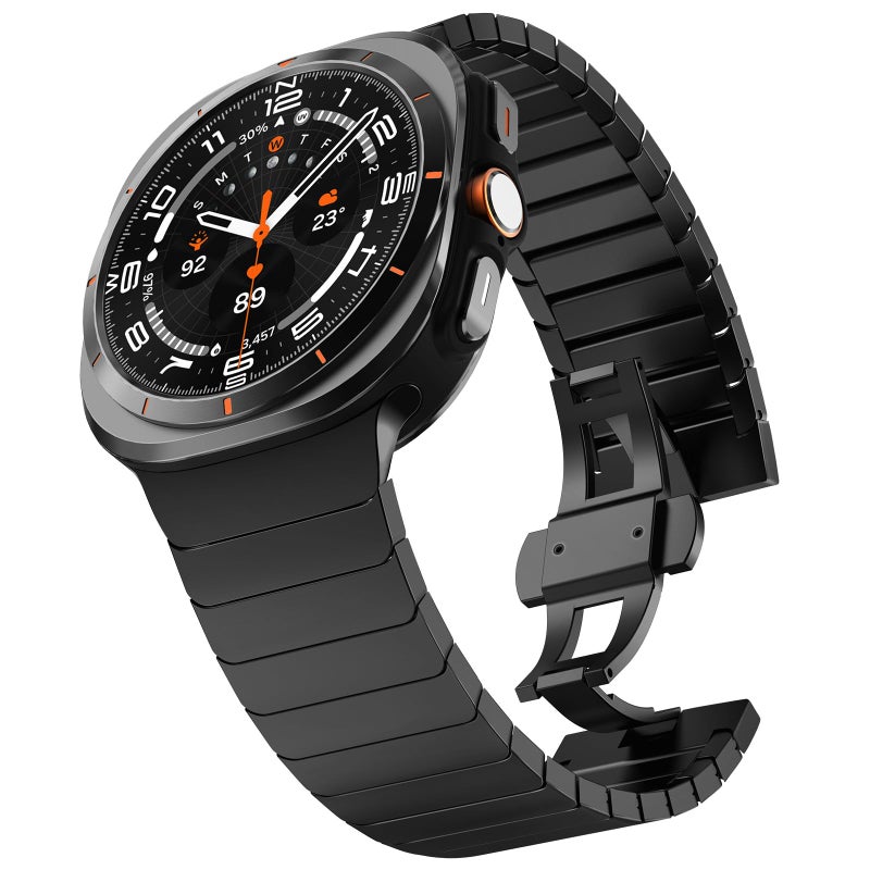 WINGLE Metal Band for Galaxy Watch Ultra Bands 47mm 20252024 Men 24mm Wide Rugged Stainless Steel Bracelet Classy Casual Business Samsung Galaxy Watch Ultra Band with Butterfly Folding Clasp Black - Image 2