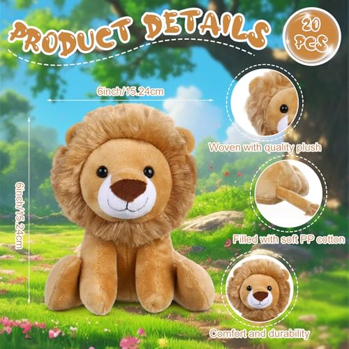 VercanMonth 20 Pieces Lion Plush Set 6 Inches Cuddly Lion Stuffed Animal Small Stuffed Animals Bulk for Boys Girls Birthday Favors Gifts Forest Decor Birthday Classroom Prizes - Image 5