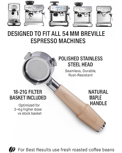 KNODOS Bottomless Portafilter 54mm Breville Compatible Maple Handle & Naked 18-21 Gram Filter Basket, Fits Barista Express, Pro, Touch, Bambino, Infuser, Duo Temp Pro - Image 3
