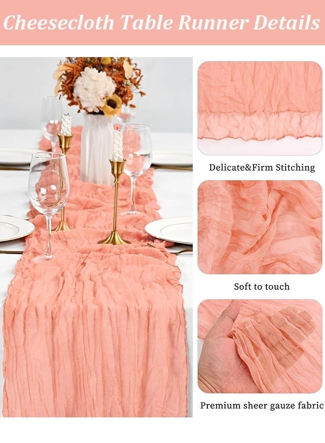 YUJA 4 M Cheesecloth Table Runner, Pink Wedding Table Runner, Boho Gauze Table Runner, Rustic Sheer Table Decor 90 x 400 CM Pink - Image 3