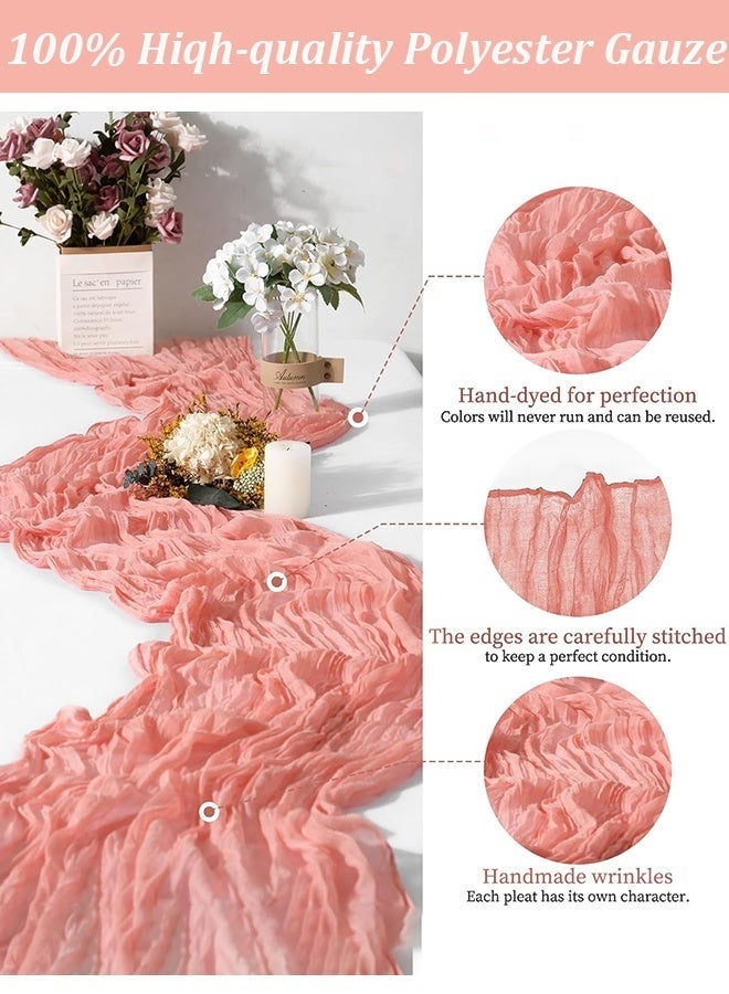 YUJA 4 M Cheesecloth Table Runner, Pink Wedding Table Runner, Boho Gauze Table Runner, Rustic Sheer Table Decor 90 x 400 CM Pink - Image 4