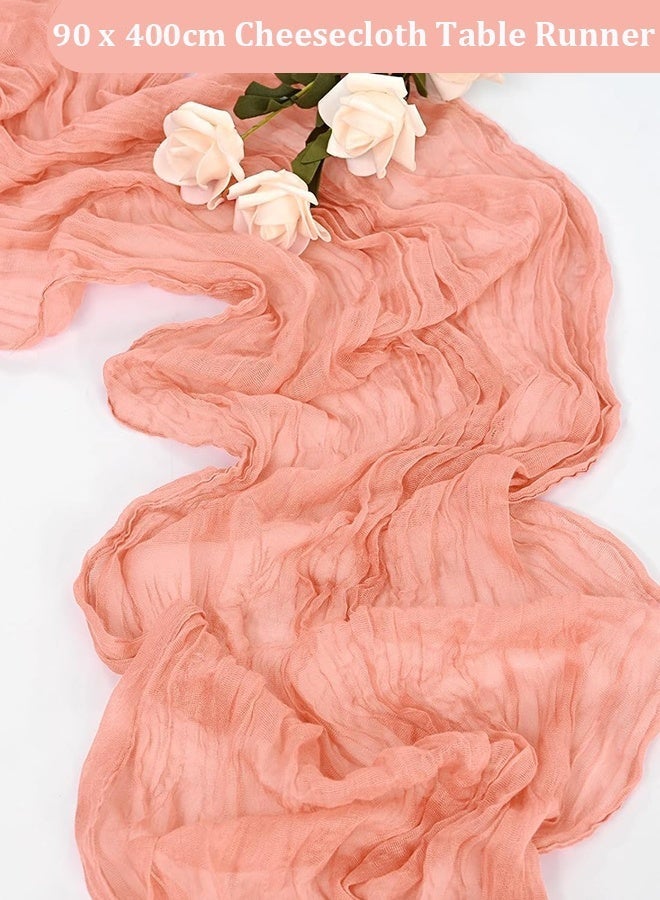 YUJA 4 M Cheesecloth Table Runner, Pink Wedding Table Runner, Boho Gauze Table Runner, Rustic Sheer Table Decor 90 x 400 CM Pink - Image 2