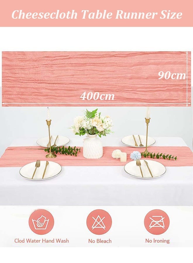 YUJA 4 M Cheesecloth Table Runner, Pink Wedding Table Runner, Boho Gauze Table Runner, Rustic Sheer Table Decor 90 x 400 CM Pink - Image 5