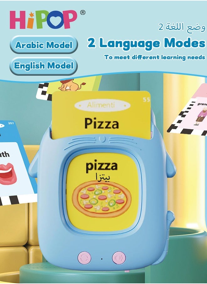 HIPOP Talking Flash Cards Learning Toys for Toddlers, Arabic and English Bilingual Learning  Machine with 122 Cards and 224 Content, Audible Educational Toys for Boys and Girls, Blue Cute Cat Shape  - Image 2