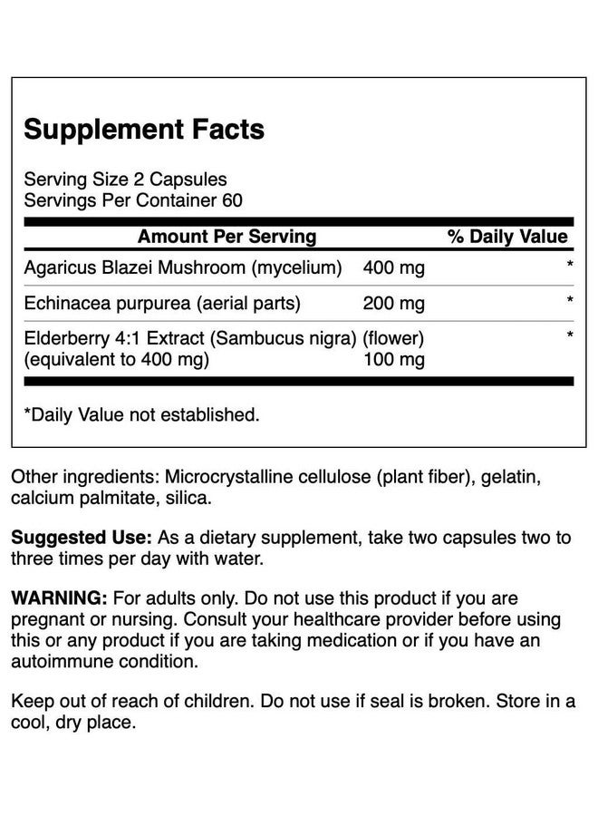 Swanson Elderberry Agaricus Echinacea Immune Support Health Formula Agaricus Blazei Mushroom 400 mg, Elderberry 400 mg, Echinacea 200 mg 120 Capsules (Caps) - Image 2