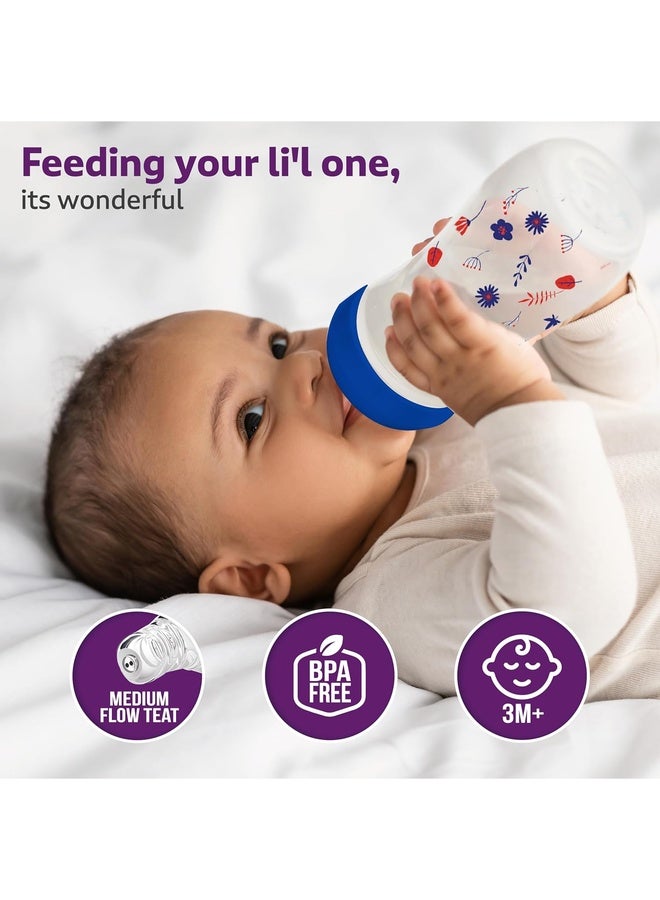 Luvlap Anti-Colic Wide Neck Natura Flo Baby Feeding Bottle, 250ml, New Born / Infants / Toddler upto 3 years, Floral, BPA Free - Image 2