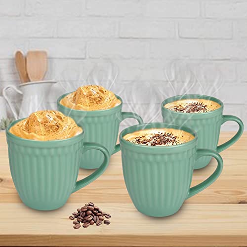 URBAN CHEF Cup Set of 4, Cup, Tea Cup, Tea Cup Set, Ceramic Cup, Microwave Safe Tea Milk with Handle, Gift for Girls, Birthday Gift for Girls, Handcrafted Shine SEA Green (Set of 4, 350 ML Each) - Image 1