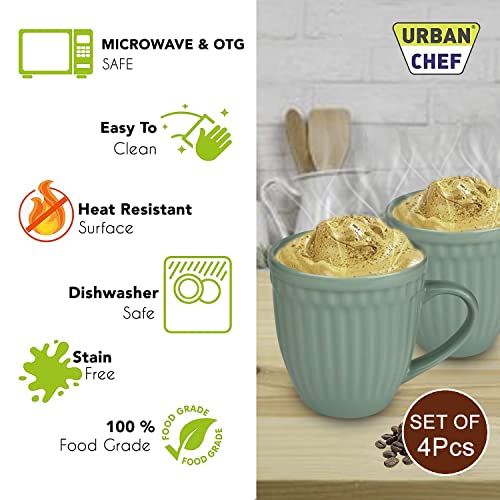 URBAN CHEF Cup Set of 4, Cup, Tea Cup, Tea Cup Set, Ceramic Cup, Microwave Safe Tea Milk with Handle, Gift for Girls, Birthday Gift for Girls, Handcrafted Shine SEA Green (Set of 4, 350 ML Each) - Image 2