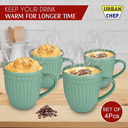 URBAN CHEF Cup Set of 4, Cup, Tea Cup, Tea Cup Set, Ceramic Cup, Microwave Safe Tea Milk with Handle, Gift for Girls, Birthday Gift for Girls, Handcrafted Shine SEA Green (Set of 4, 350 ML Each) - Image 3