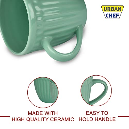 URBAN CHEF Cup Set of 4, Cup, Tea Cup, Tea Cup Set, Ceramic Cup, Microwave Safe Tea Milk with Handle, Gift for Girls, Birthday Gift for Girls, Handcrafted Shine SEA Green (Set of 4, 350 ML Each) - Image 5