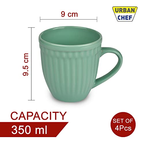 URBAN CHEF Cup Set of 4, Cup, Tea Cup, Tea Cup Set, Ceramic Cup, Microwave Safe Tea Milk with Handle, Gift for Girls, Birthday Gift for Girls, Handcrafted Shine SEA Green (Set of 4, 350 ML Each) - Image 4