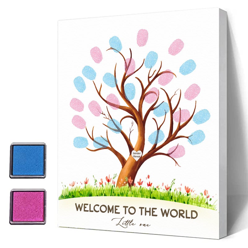 Misaidou Gender Reveal Fingerprint Tree Canvas Decoration Gender Reveal Party Games Baby Shower Guest Book Party Ideas Baby Shower Guest Book with Seal